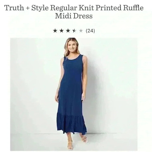 Truth + Style Dresses & Skirts - Truth + Style Regular Knit Printed Ruffle Midi Dress Navy Size L А491904